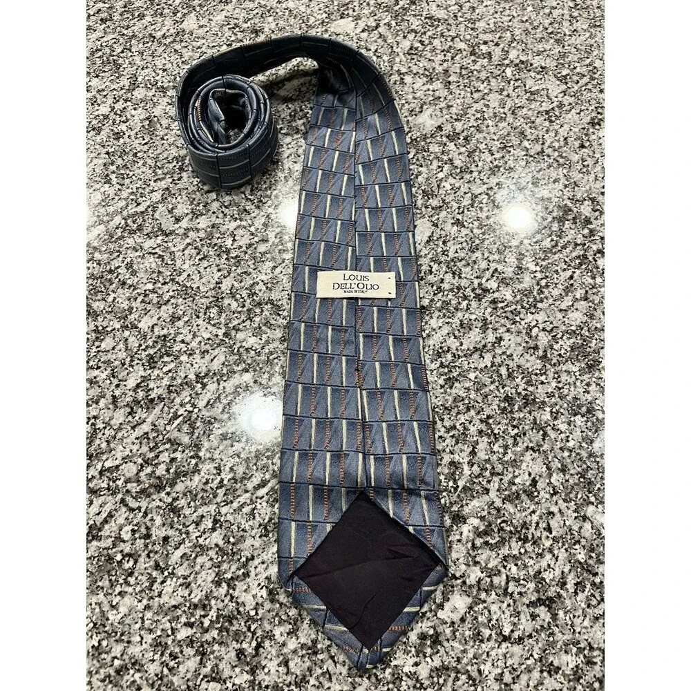 Louis Dell'Olio Men's Blue Tan Orange WovenSilk Geometric Tie Made in Italy 0033